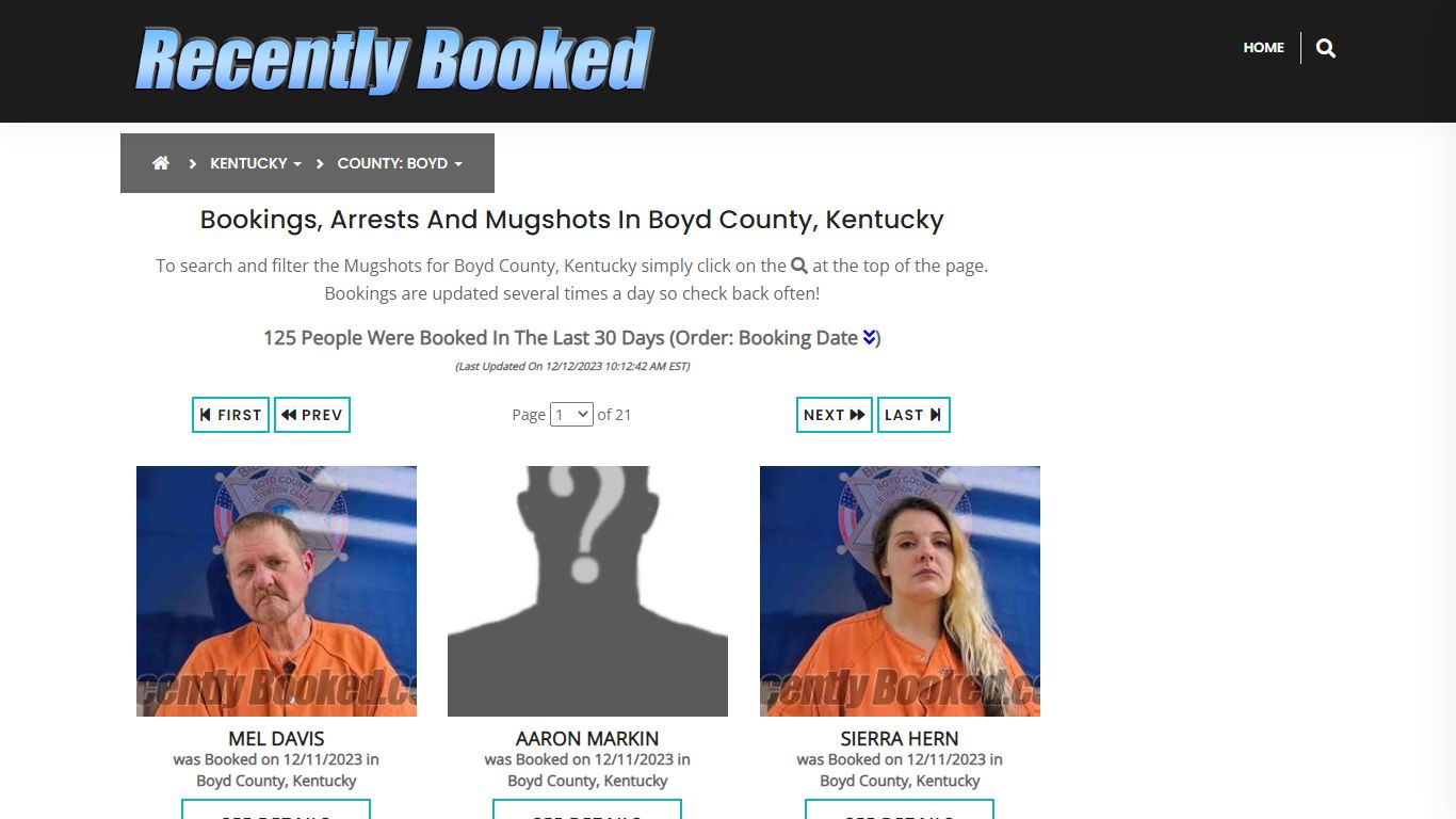 Recent bookings, Arrests, Mugshots in Boyd County, Kentucky